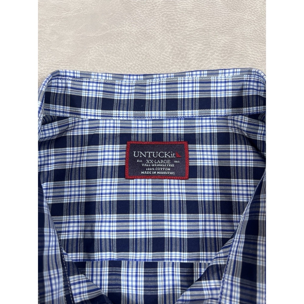 Untuckit Shirt Size XXL Blue Plaid Wrinkle Free Cordier Long Sleeve Button Up - Picture 4 of 7